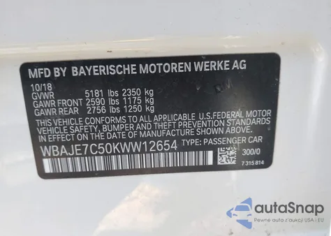 2019 BMW 540I xDrive z USA, uszkodzony, nr VIN WBAJE7C50KWW12654